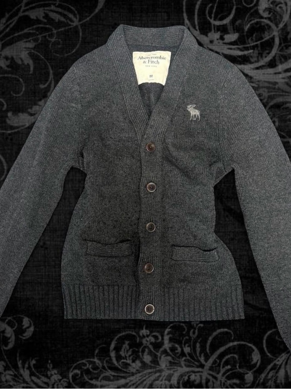 Vintage Abercrombie & Fitch Dark Gray Shawl Collar Cardigan Sweater